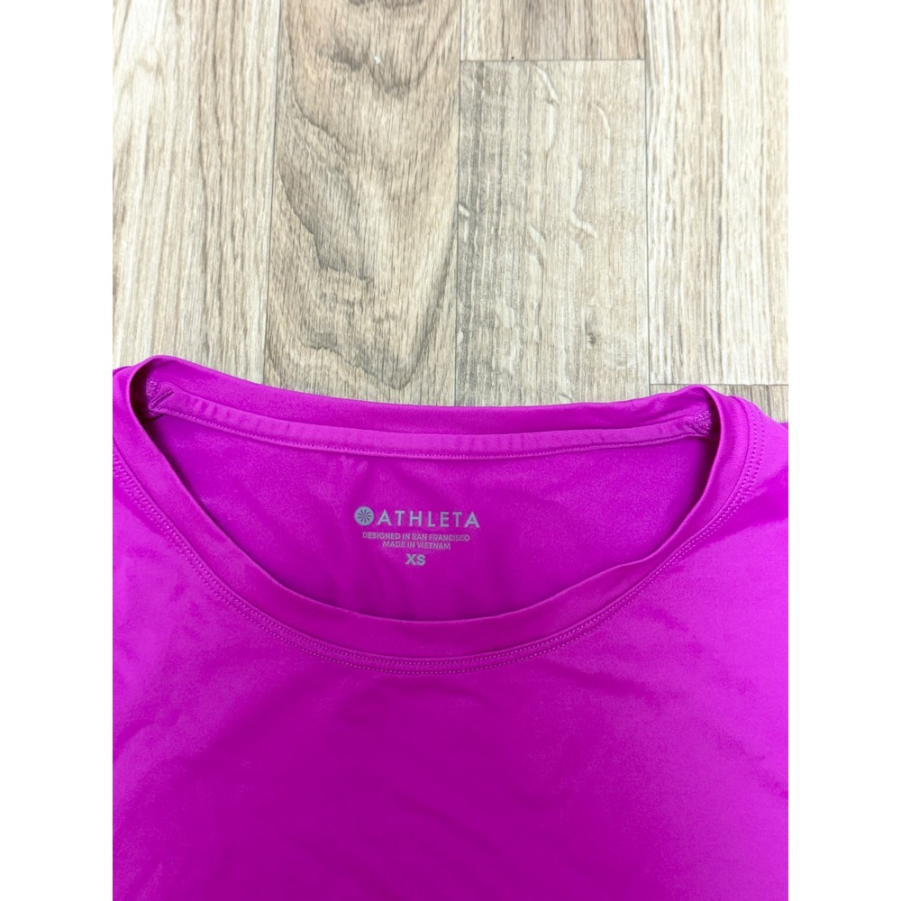 Athleta Womens Mesh Trim Short Sleeve Workout Top Magenta Pink XS 404756-03‎ - Picture 5 of 8